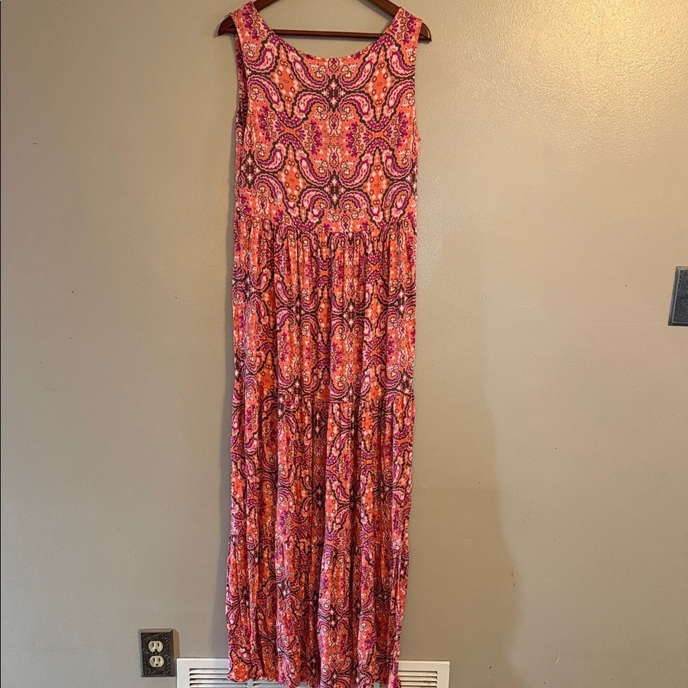 St. John's Bay Pink and Orange Paisley V-Neck Maxi Dress - Picture 5 of 6